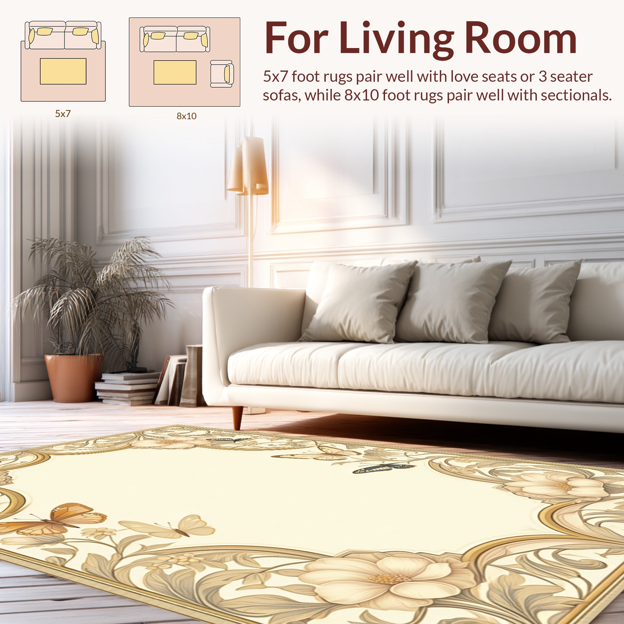 Elegant Floral Butterfly Motif Rug