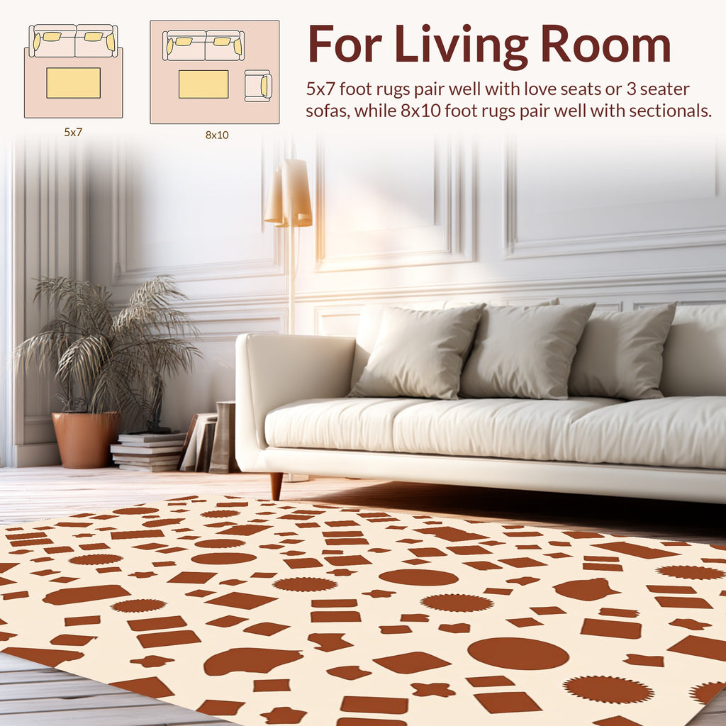 Scattered Brown Abstract Shapes Rug