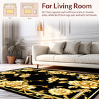 Ornate Gold Floral Scroll Pattern Rug
