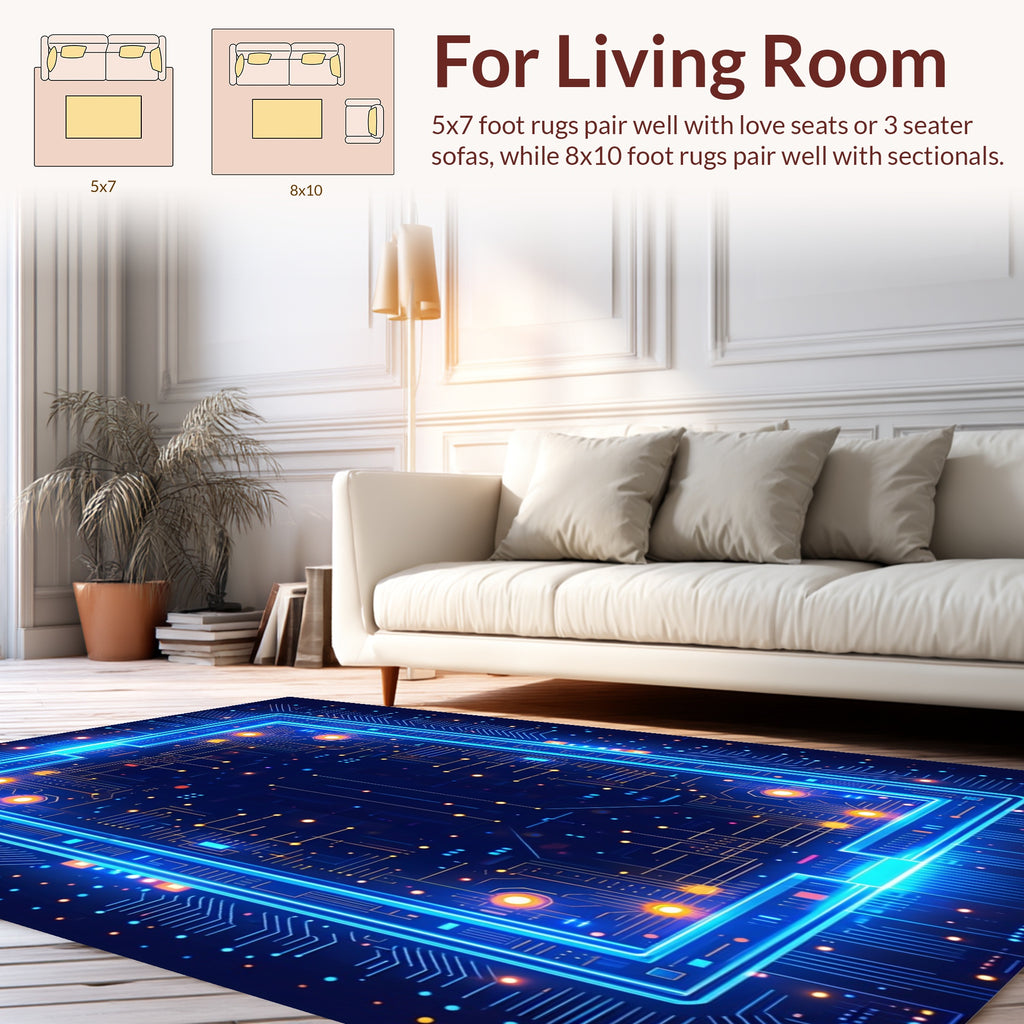 Teal And Orange Circuit Board Pattern Rug