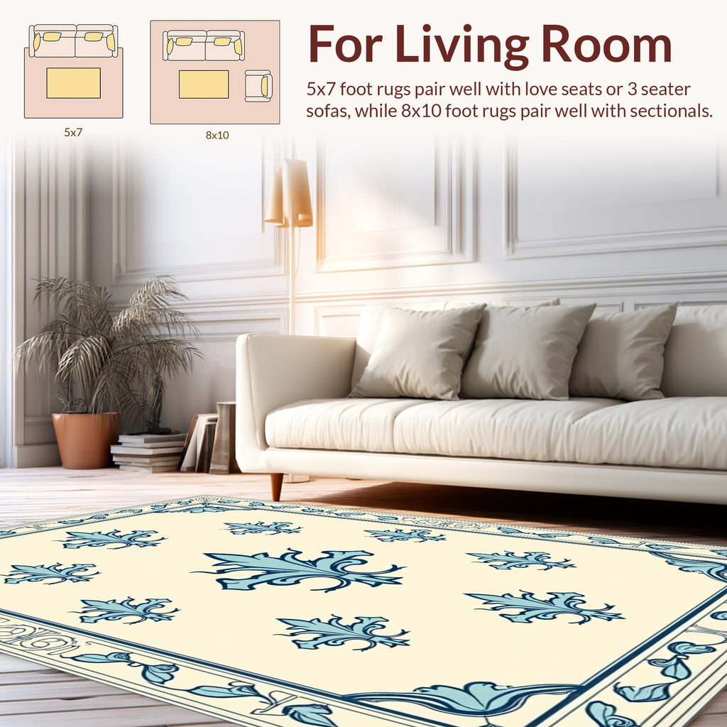 Ornate Blue Fleur-de-lis Pattern Rug