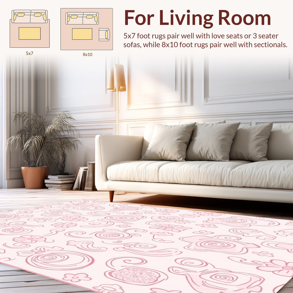 Sweet Pink Swirls And Petals Design Rug