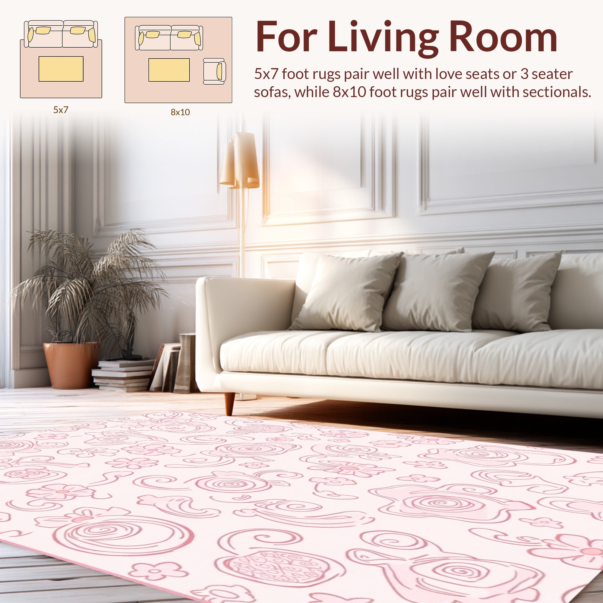 Sweet Pink Swirls And Petals Design Rug