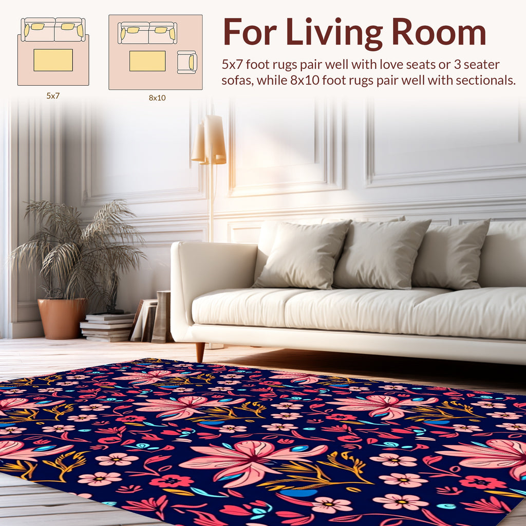 Vibrant Floral Pattern In Pink Blue Rug