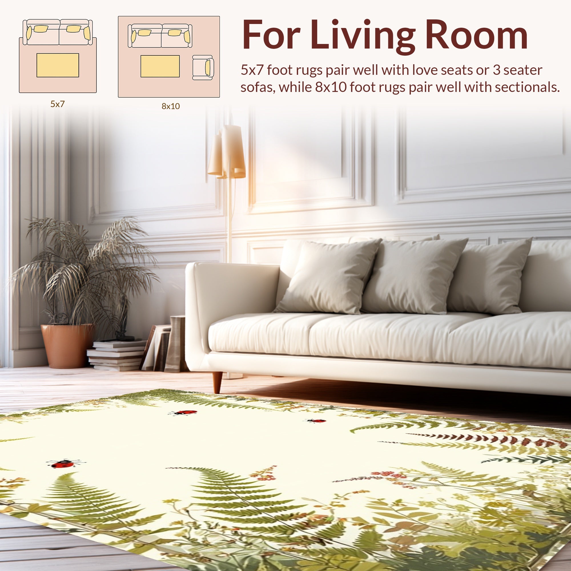 Whimsical Ladybug Fern Border Design Rug