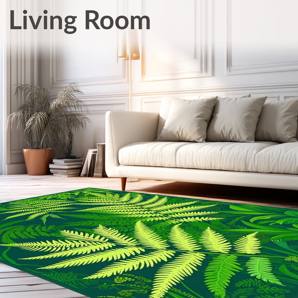 Lush Green Fern Forest Pattern Rug