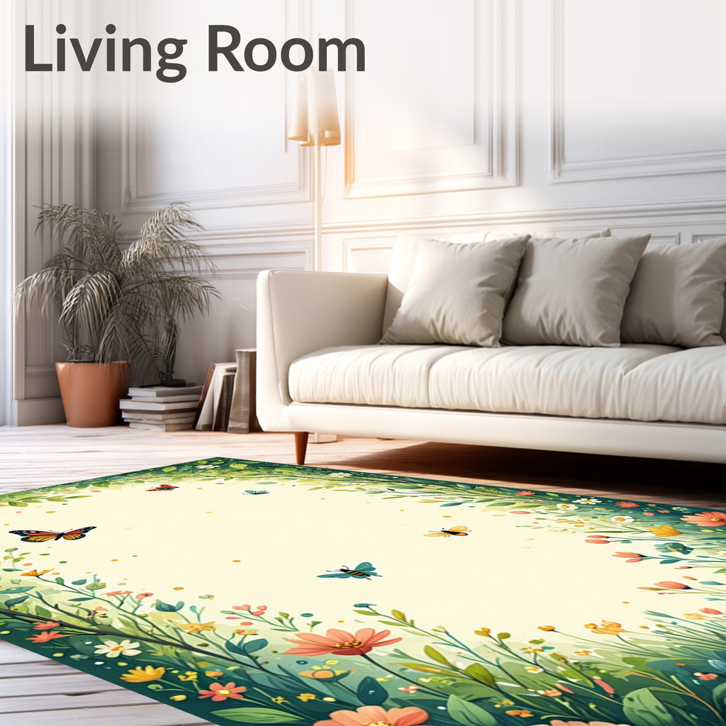 Floral Garden With Butterflies and Bees Rug