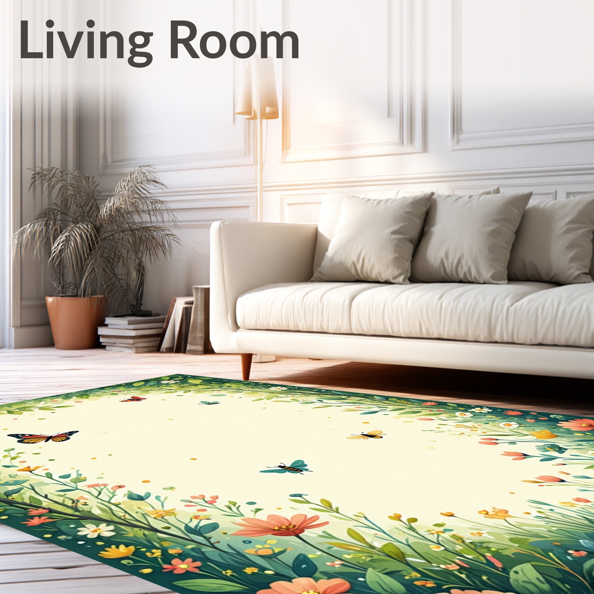 Floral Garden With Butterflies and Bees Rug