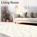 Creamy White Blue Hexagonal Lattice Rug