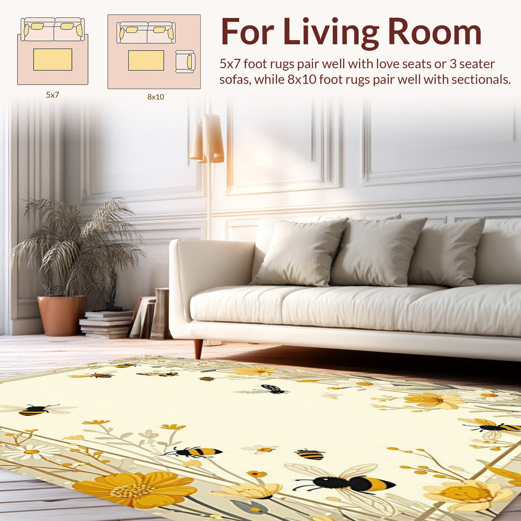 Sweet Bee Yellow Floral Design Rug