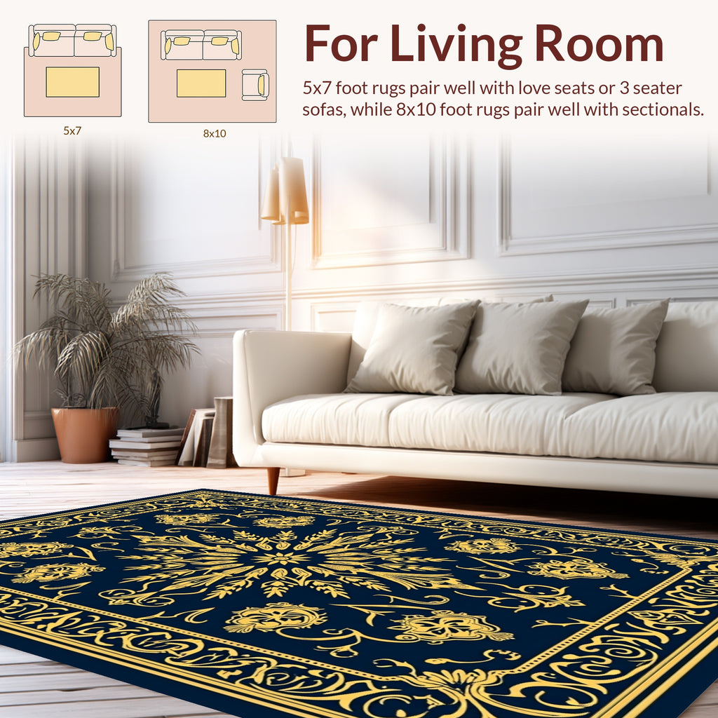 Classic Golden Floral Scrollwork Design Rug