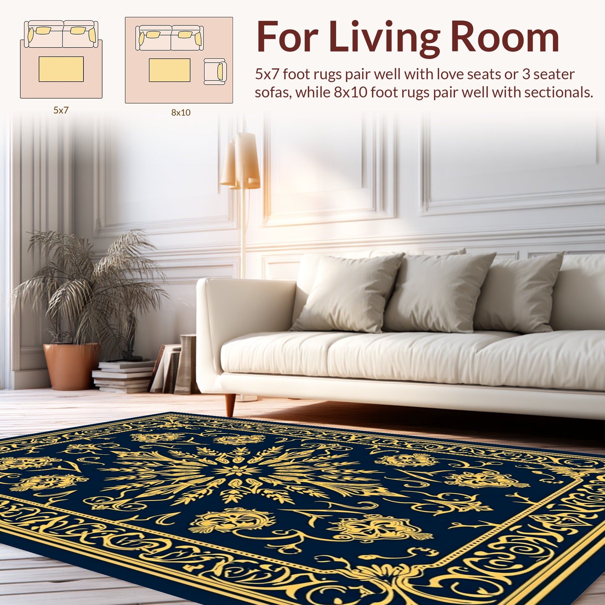 Classic Golden Floral Scrollwork Design Rug