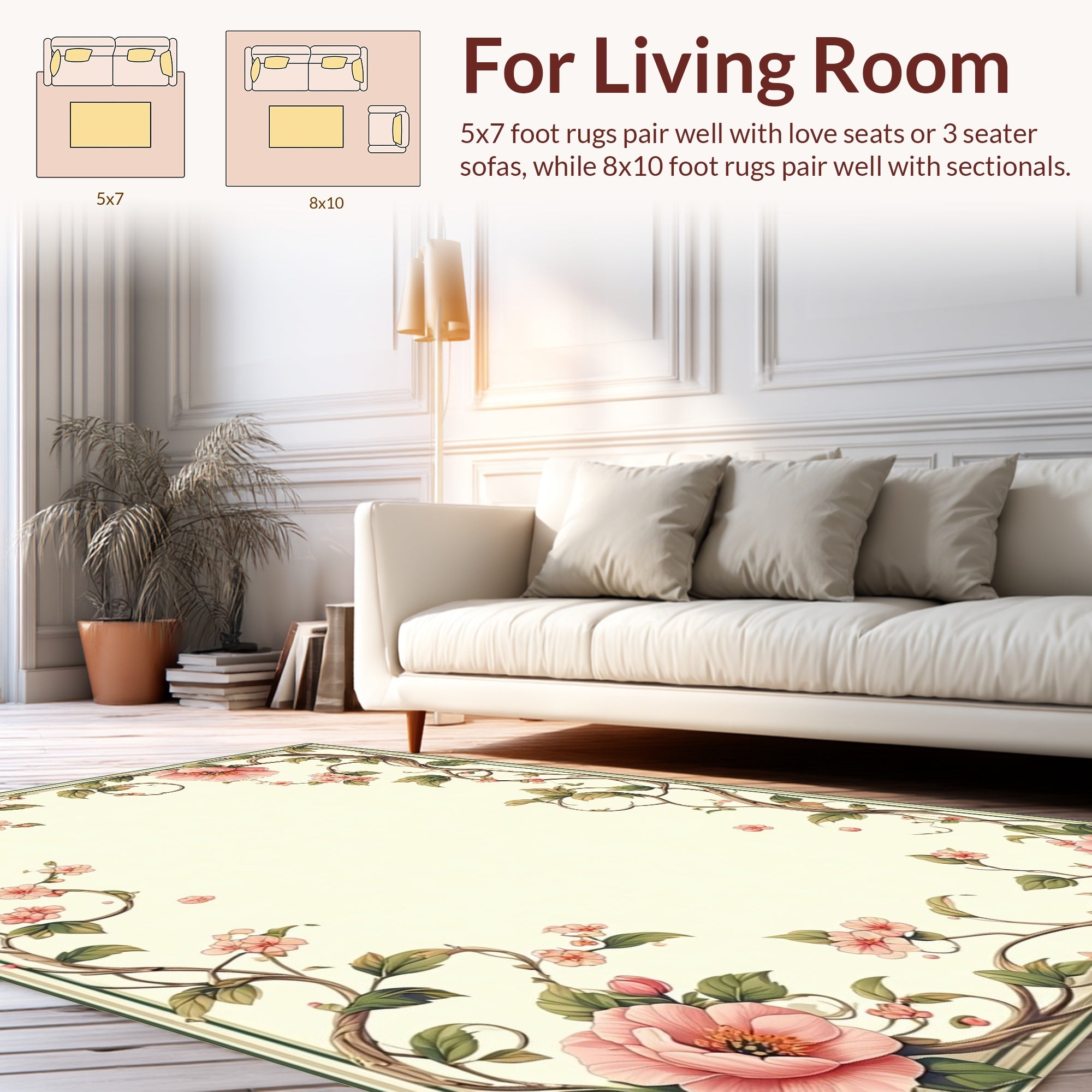 Elegant Pink Floral Vine Border Rug