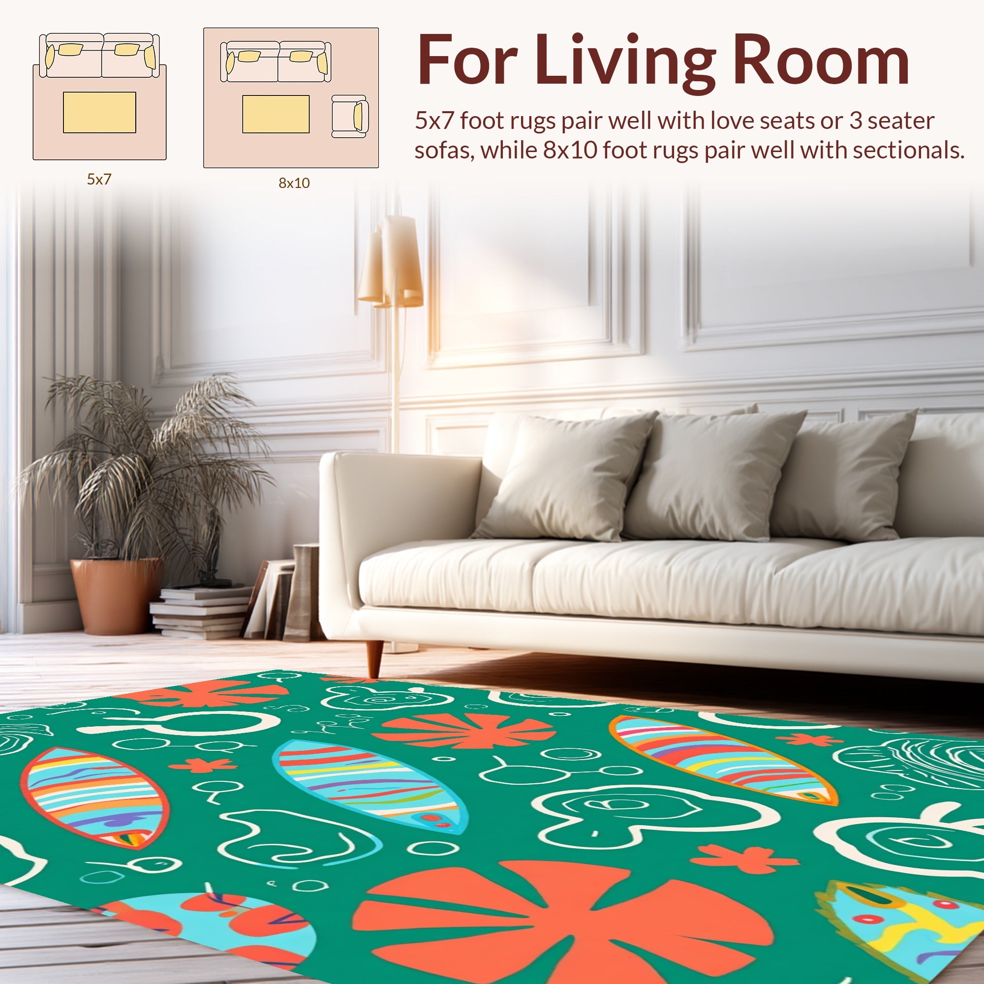Retro Surfboard Floral Pattern Rug
