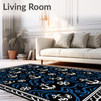 Nautical Anchor Waves Black Blue Rug