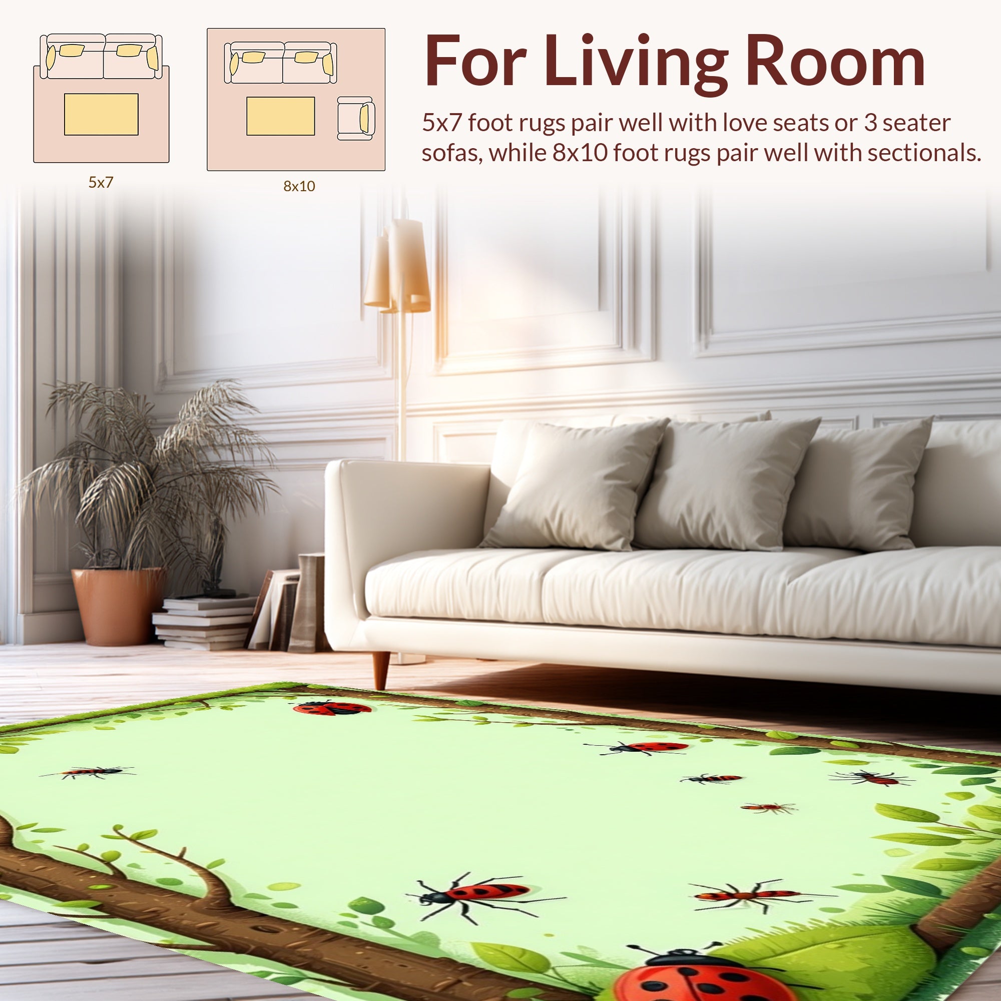 Enchanted Forest Bugs Leaves Design Rug