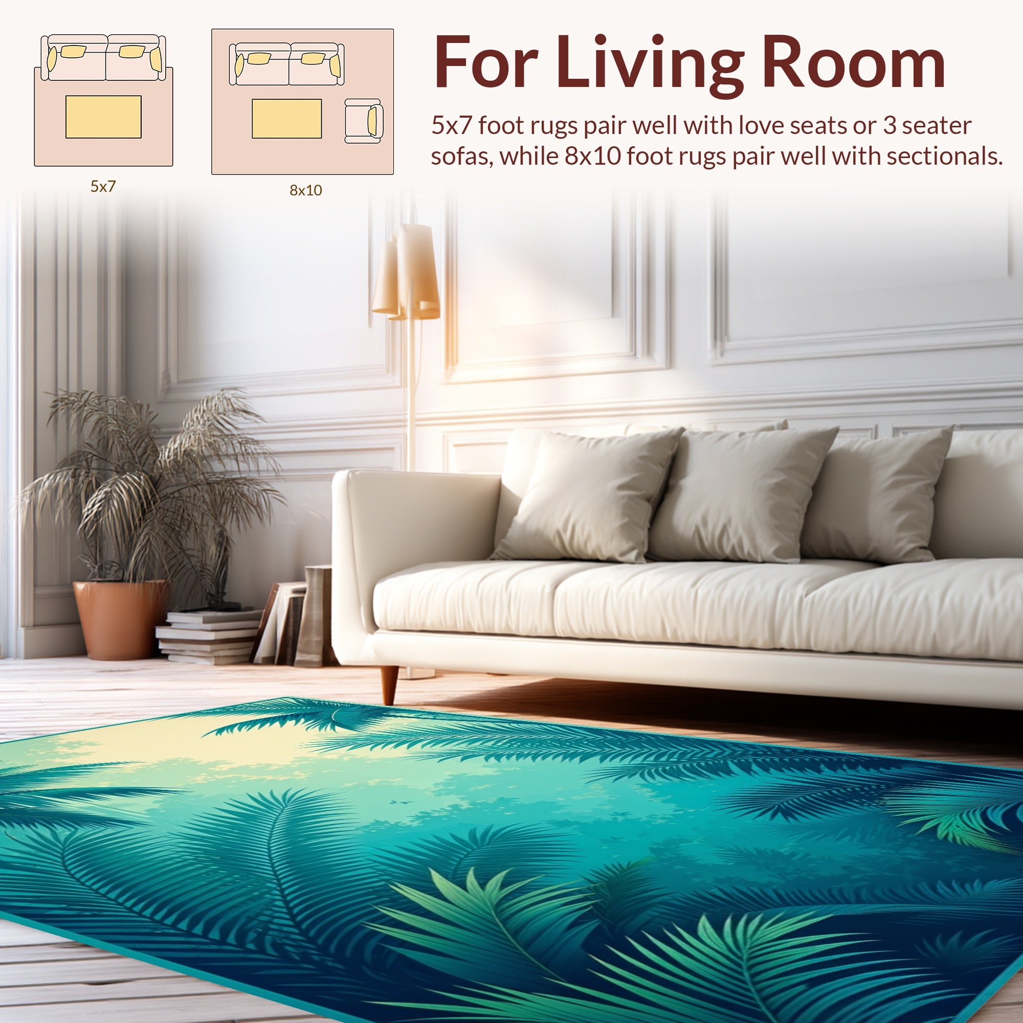 Tropical Palm Frond Forest Scene Rug