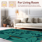 Deep Teal Tropical Leaf Pattern Rug