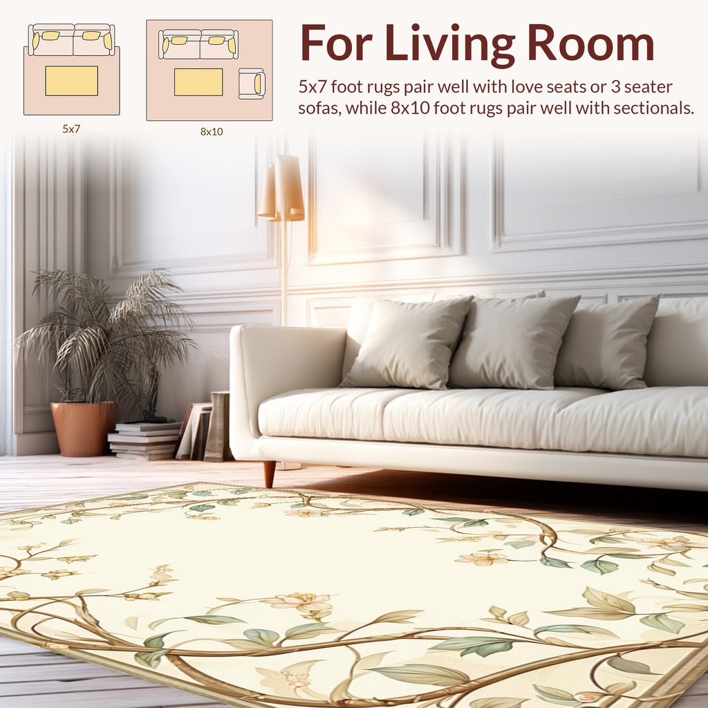 Delicate Floral Vine Border Design Rug