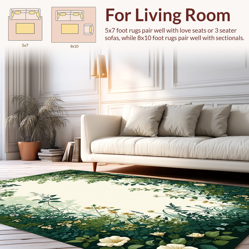 Lush Forest Flower Botanical Pattern Rug