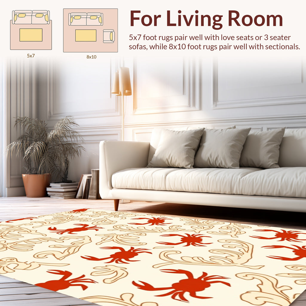Red Crab Floral Scroll Pattern Rug