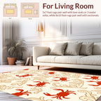 Red Crab Floral Scroll Pattern Rug