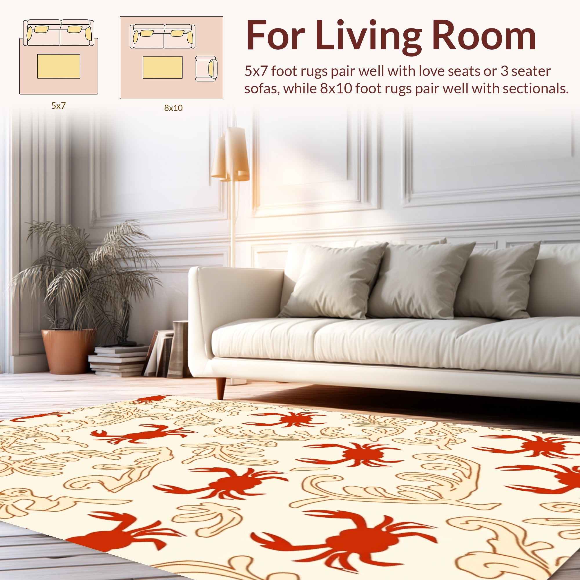 Red Crab Floral Scroll Pattern Rug