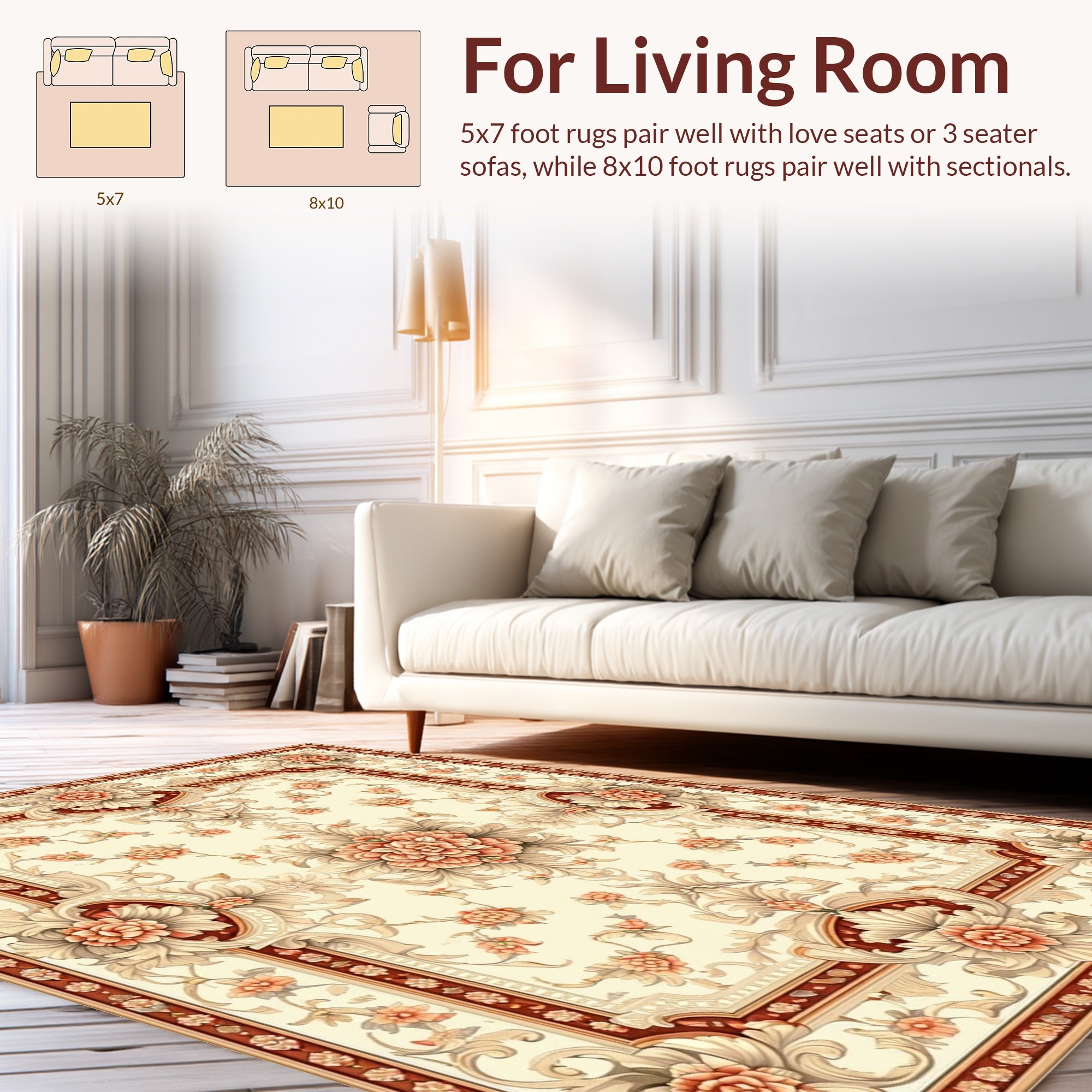 Ornate Floral Pattern With Cream Border Rug