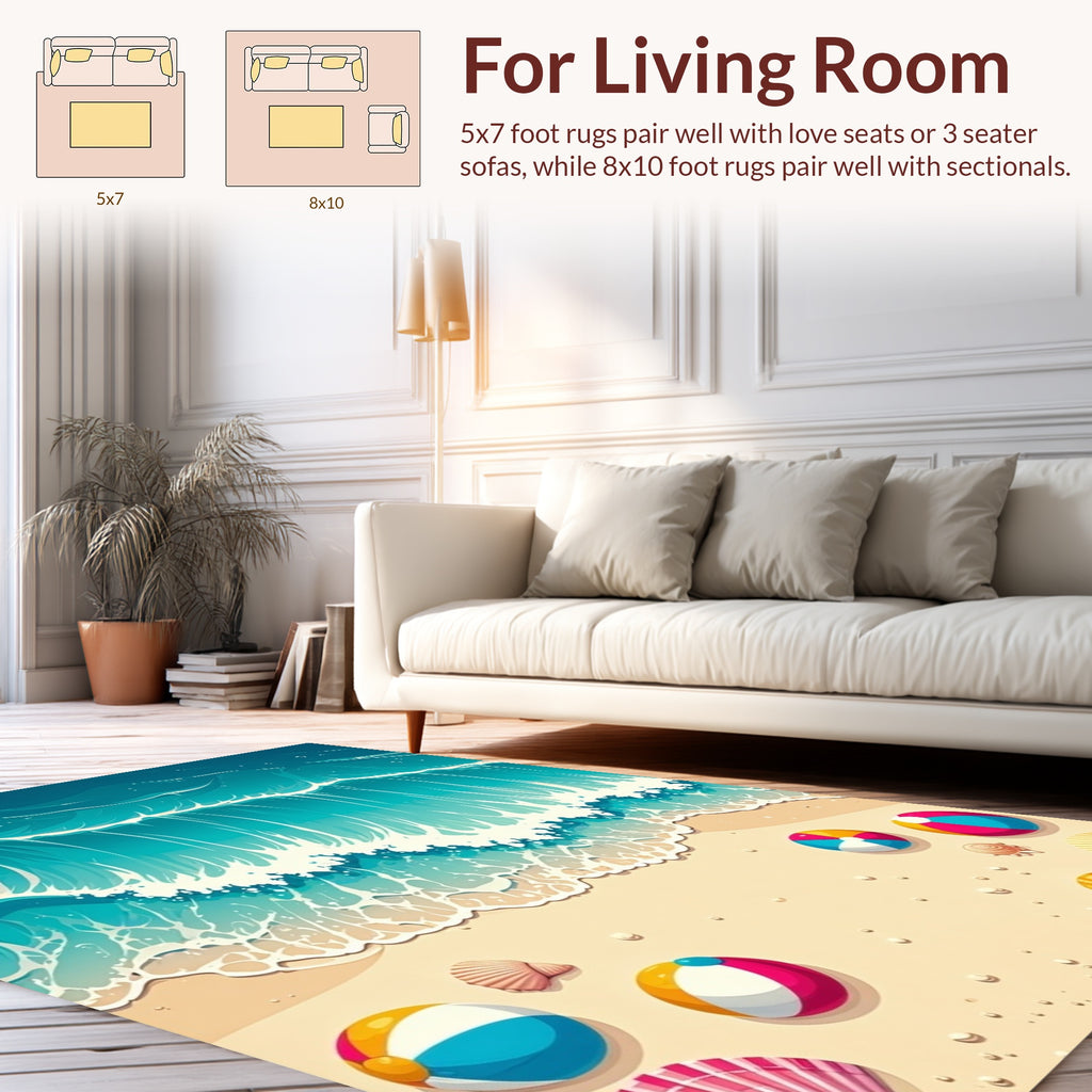 Tropical Beach Ocean Wave Ball Shell Pattern Rug