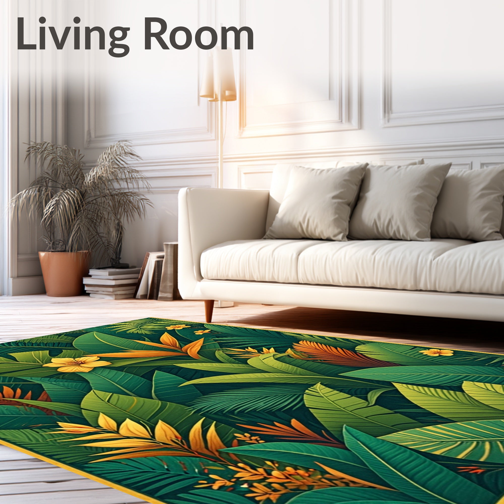 Lush Tropical Foliage Floral Pattern Rug
