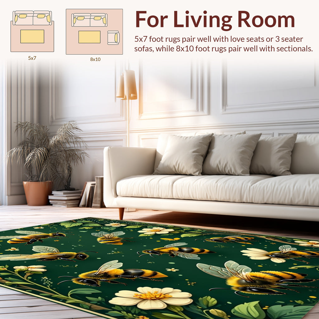 Buzzing Bees And Floral Garden Design Rug