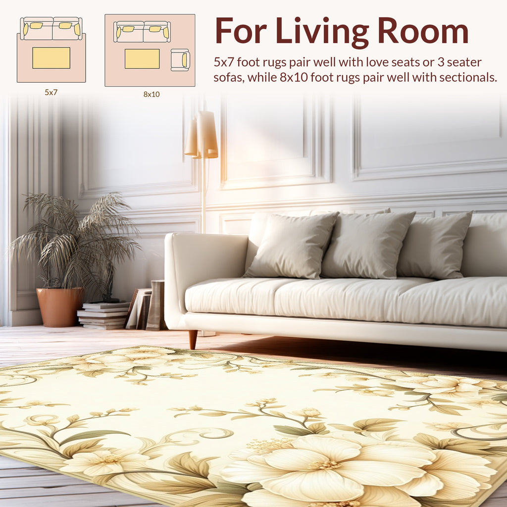 Elegant Floral Scrollwork Cream Rug