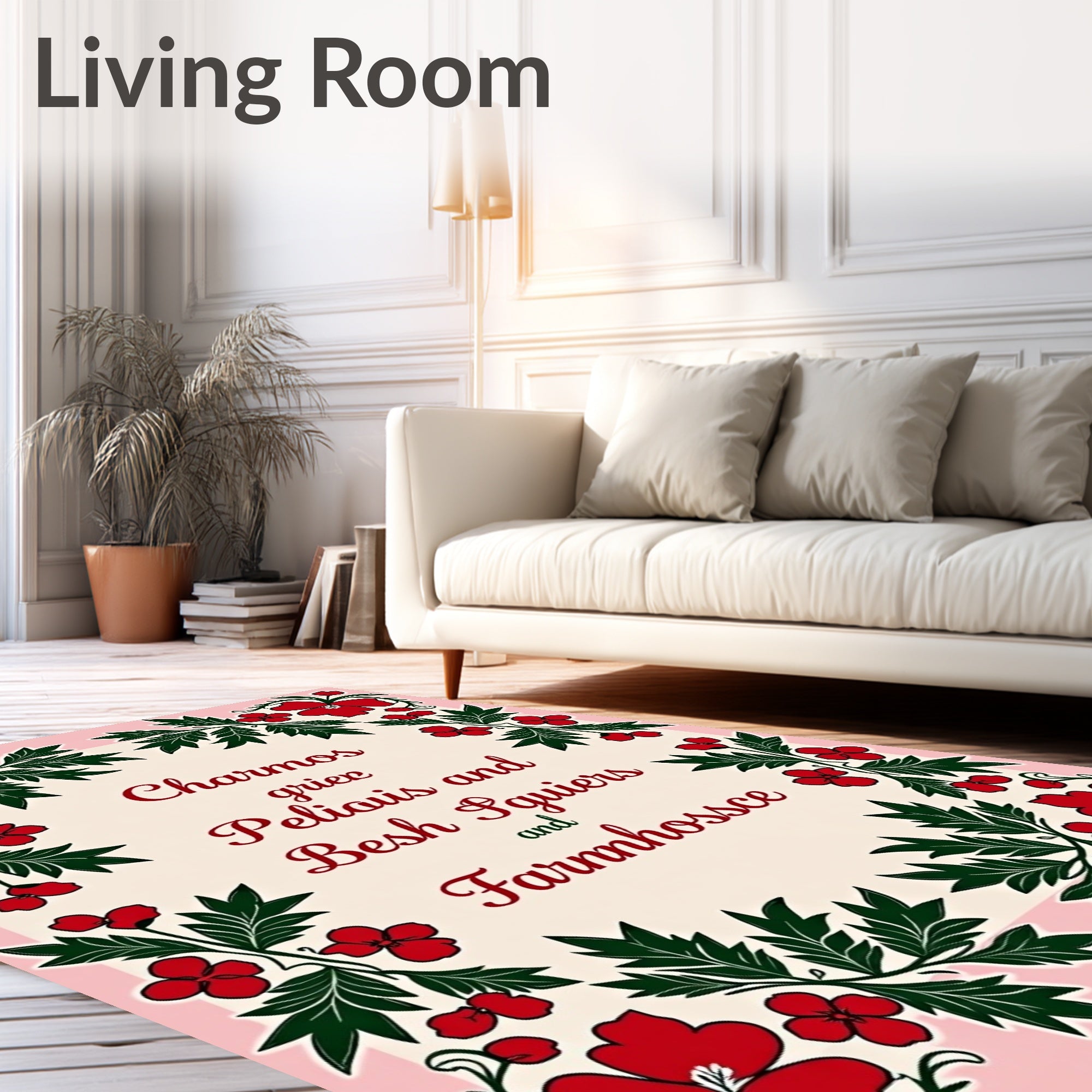 Crimson Flora Border With Cream Center Rug