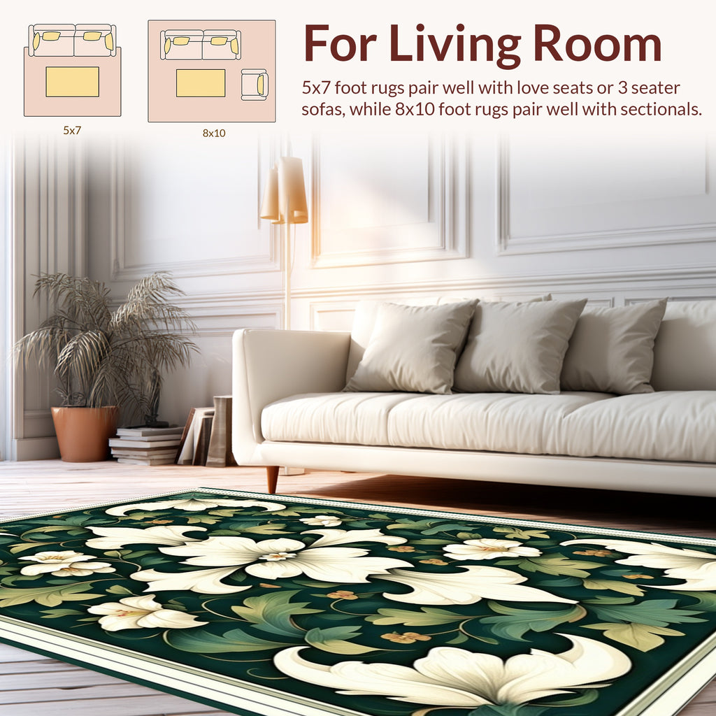 Elegant White Floral Botanical Design Rug