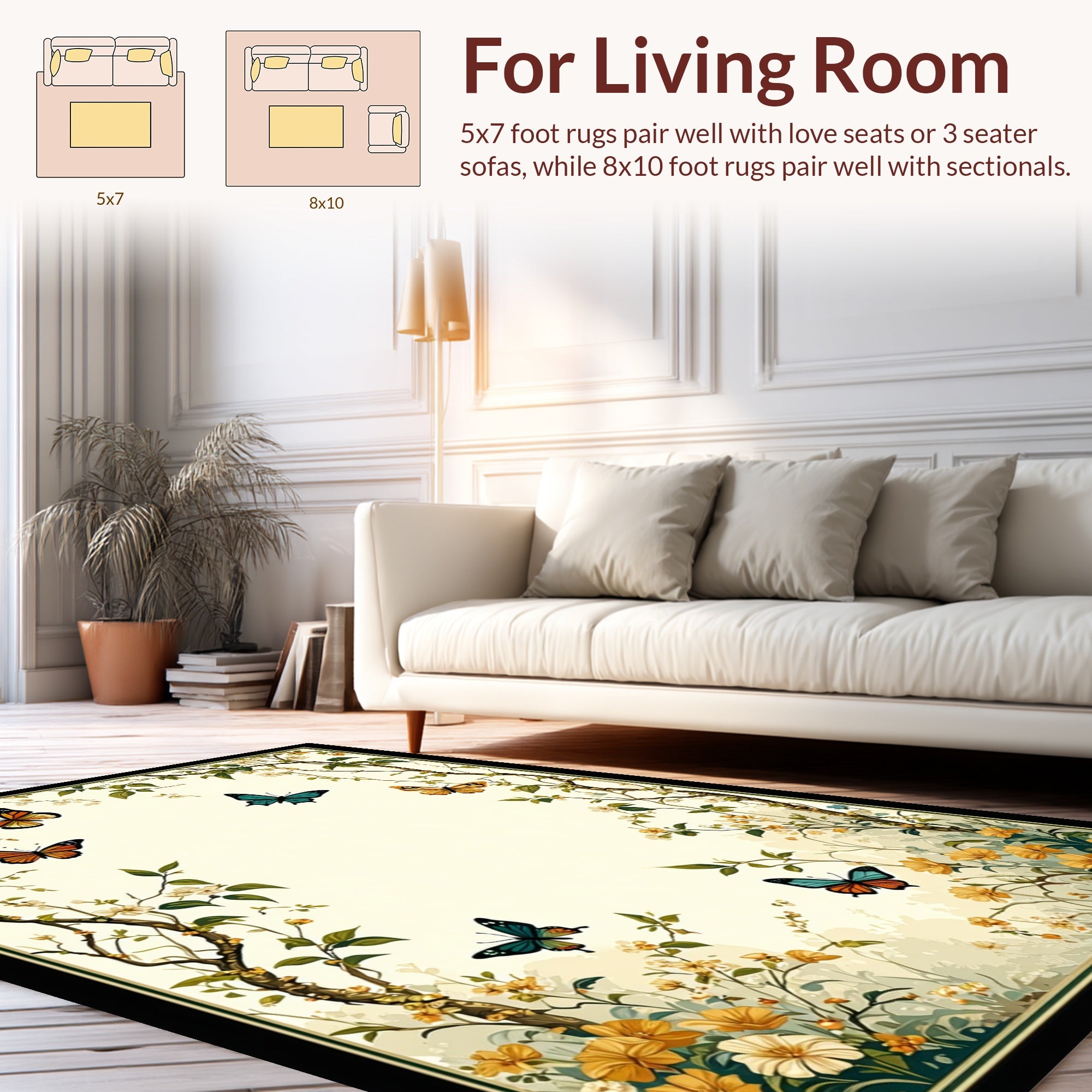 Whimsical Butterflies Blossom Nature Design Rug