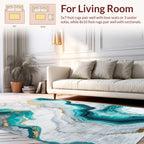 Abstract Teal Gold Swirl Pattern Rug