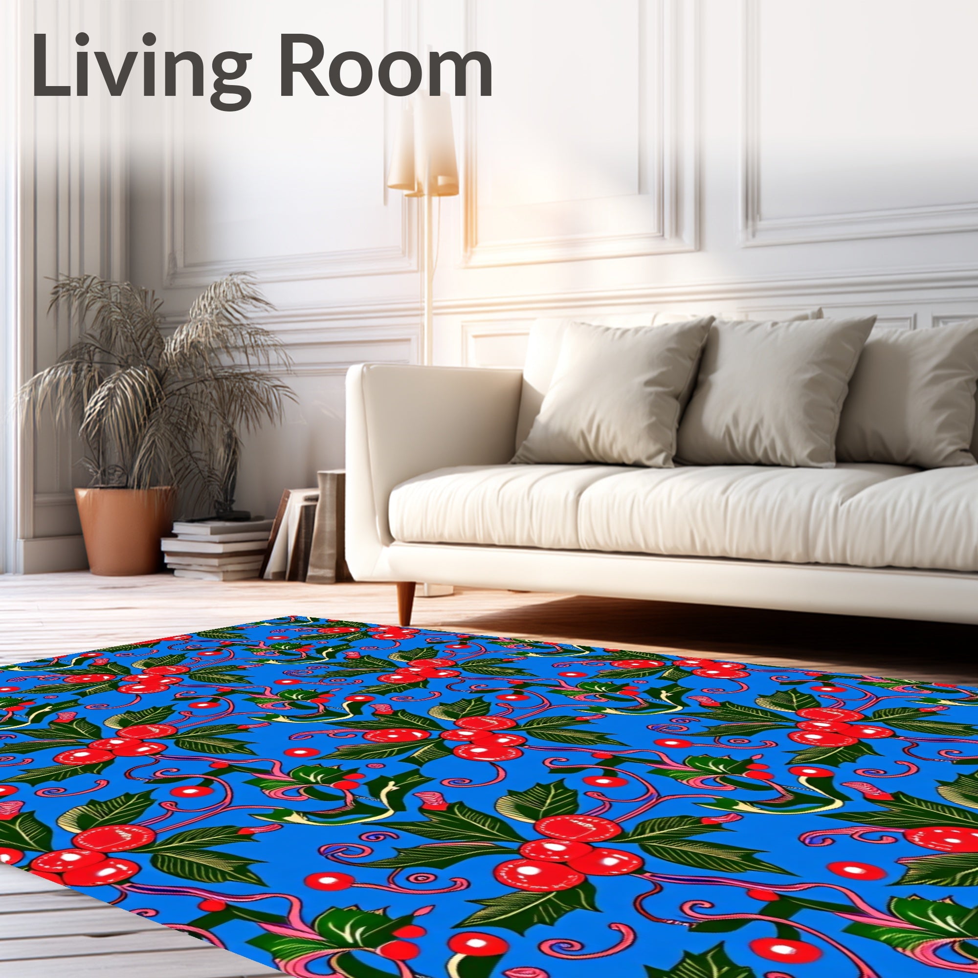 Bright Blue Holly Berry Garland Rug