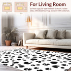 Black White Floral Paw Print Design Rug