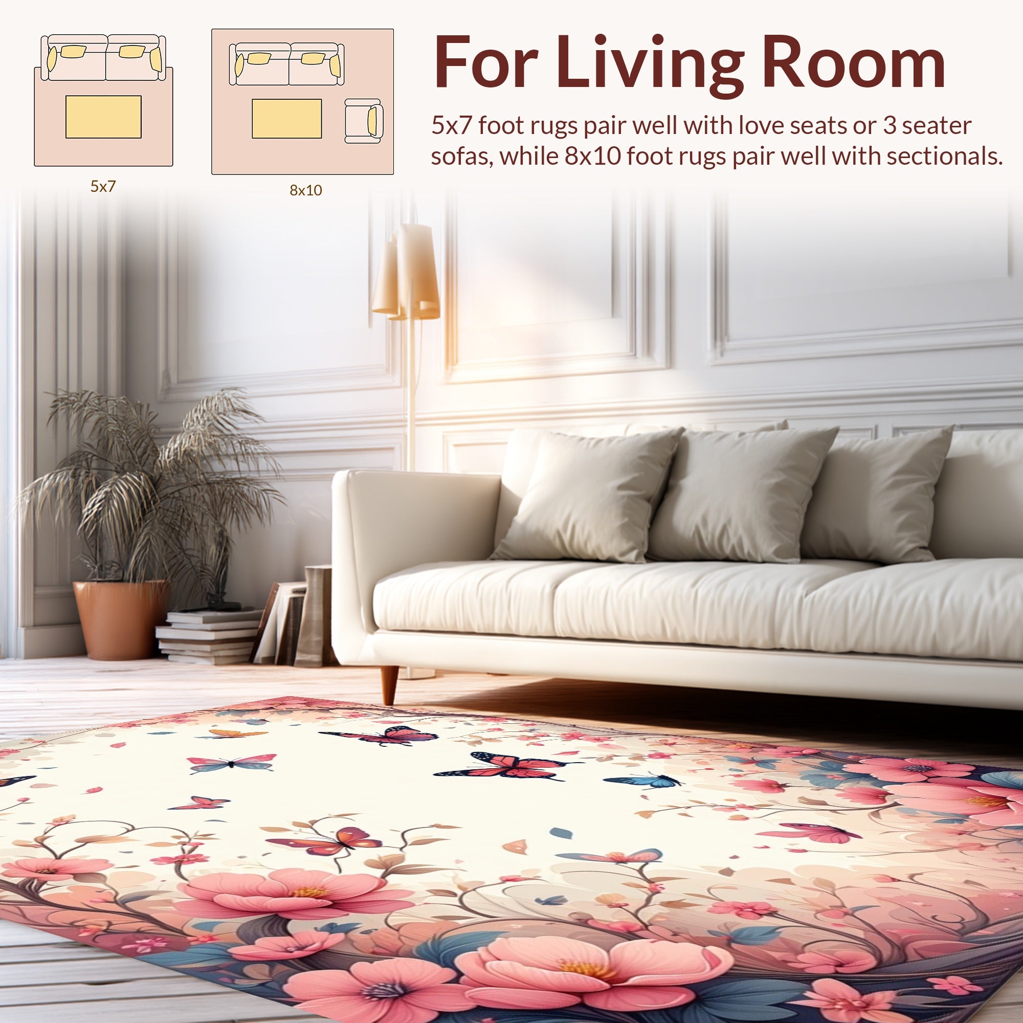 Whimsical Floral Butterflies Pattern Rug