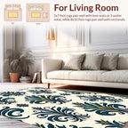Teal Blue Flourish Damask Design Rug