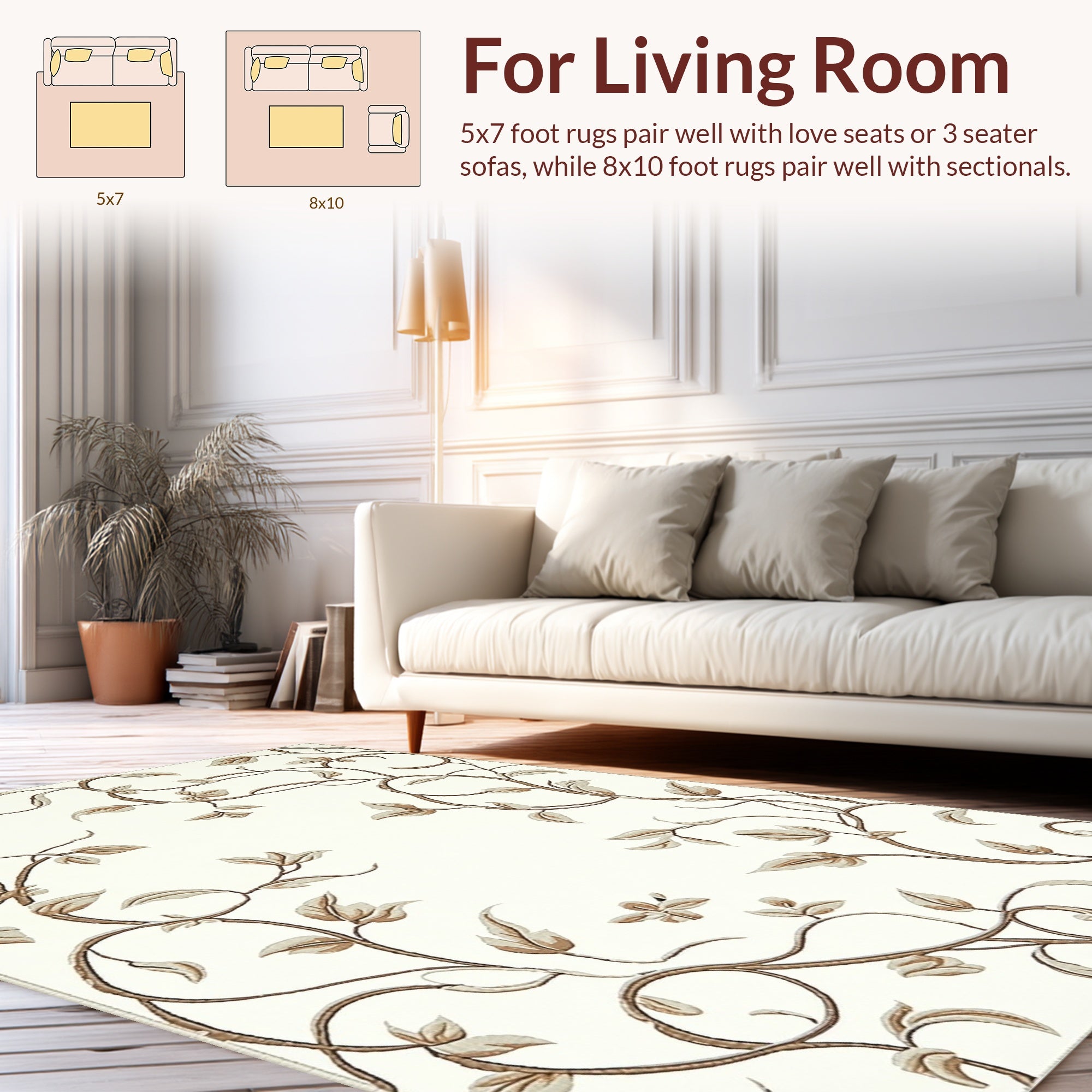 Delicate Floral Swirls Beige Design Rug