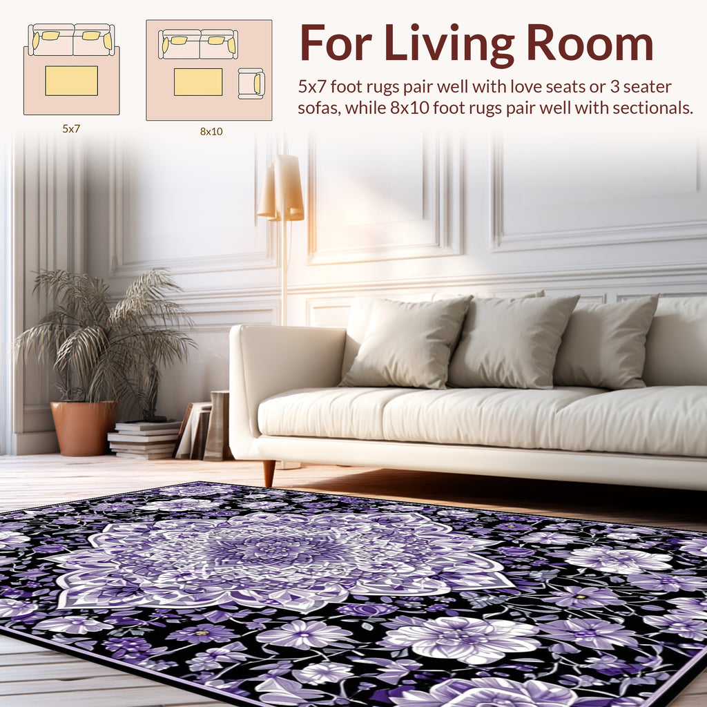 Purple Mandala Floral Pattern Rug