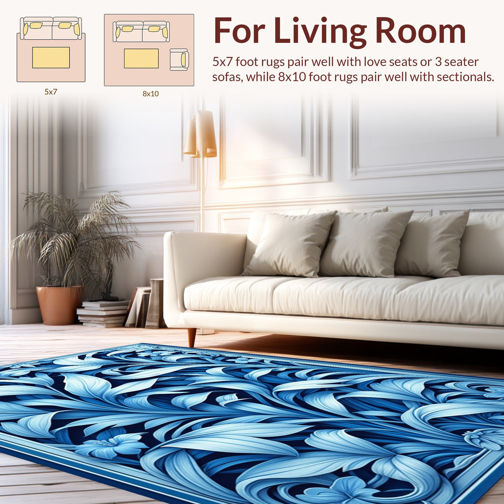 Ethereal Blue Floral Swirls Design Rug