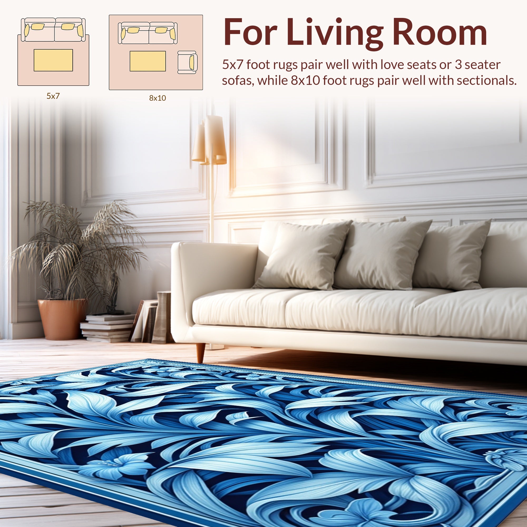 Ethereal Blue Floral Swirls Design Rug