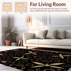 Whimsical Golden Swirls Pink Flowers Rug