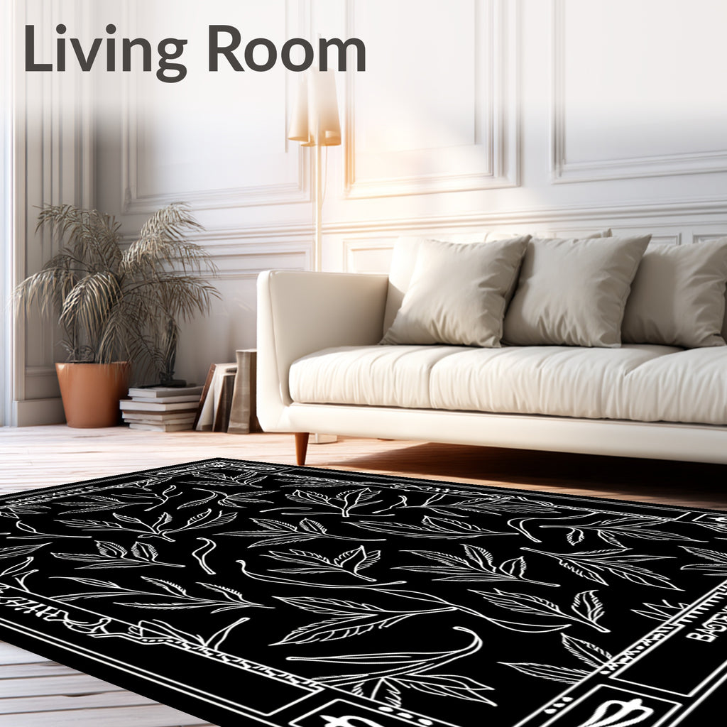 Black and White Foliage Vine Art Rug