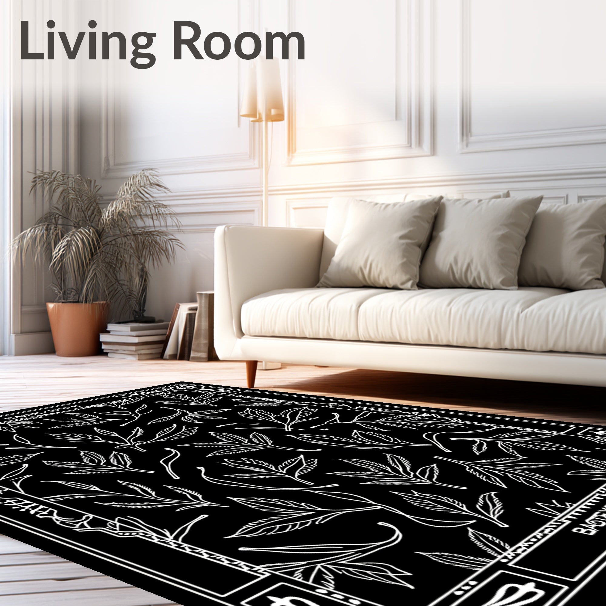 Black and White Foliage Vine Art Rug