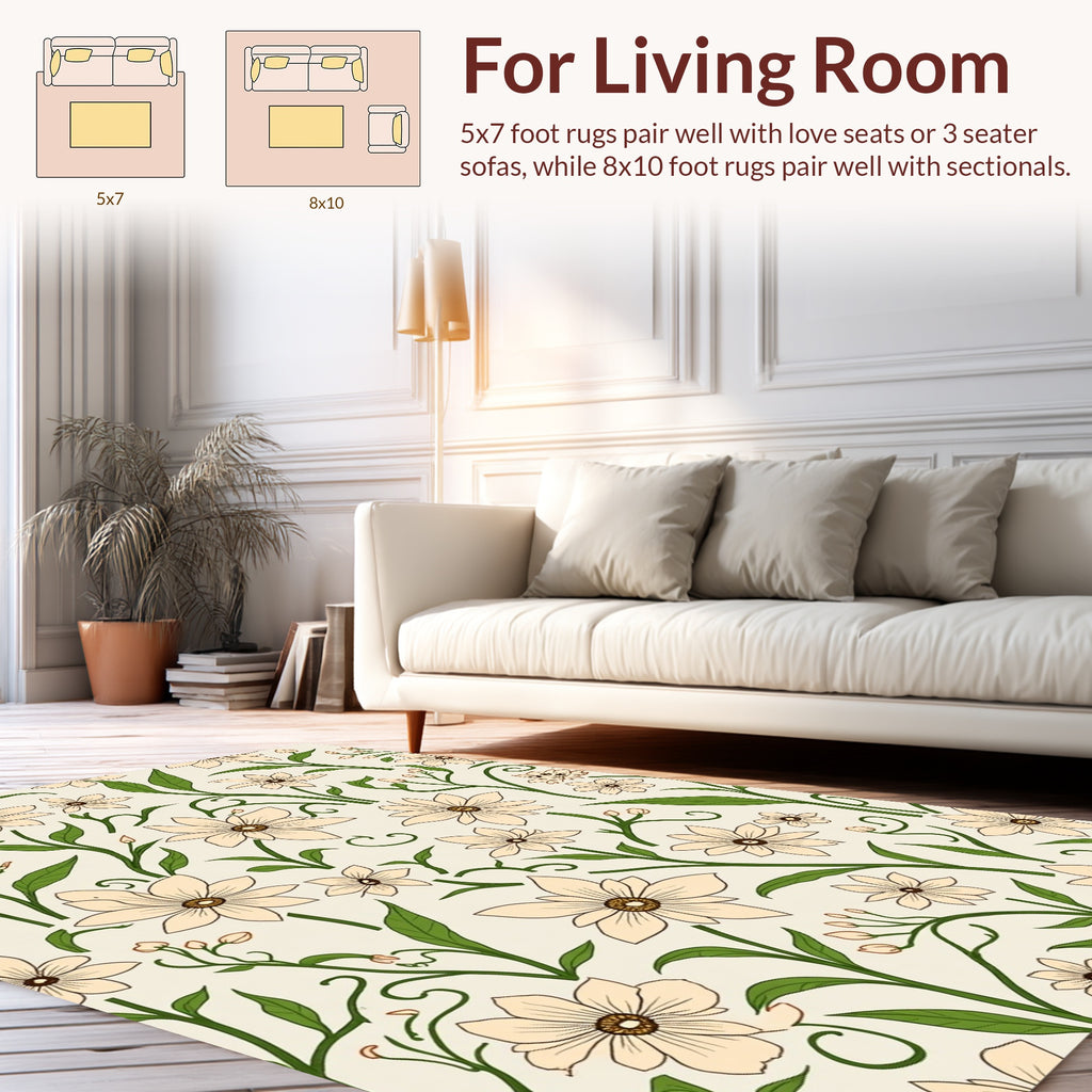 Cream Floral Vine and Leaf Design Rug