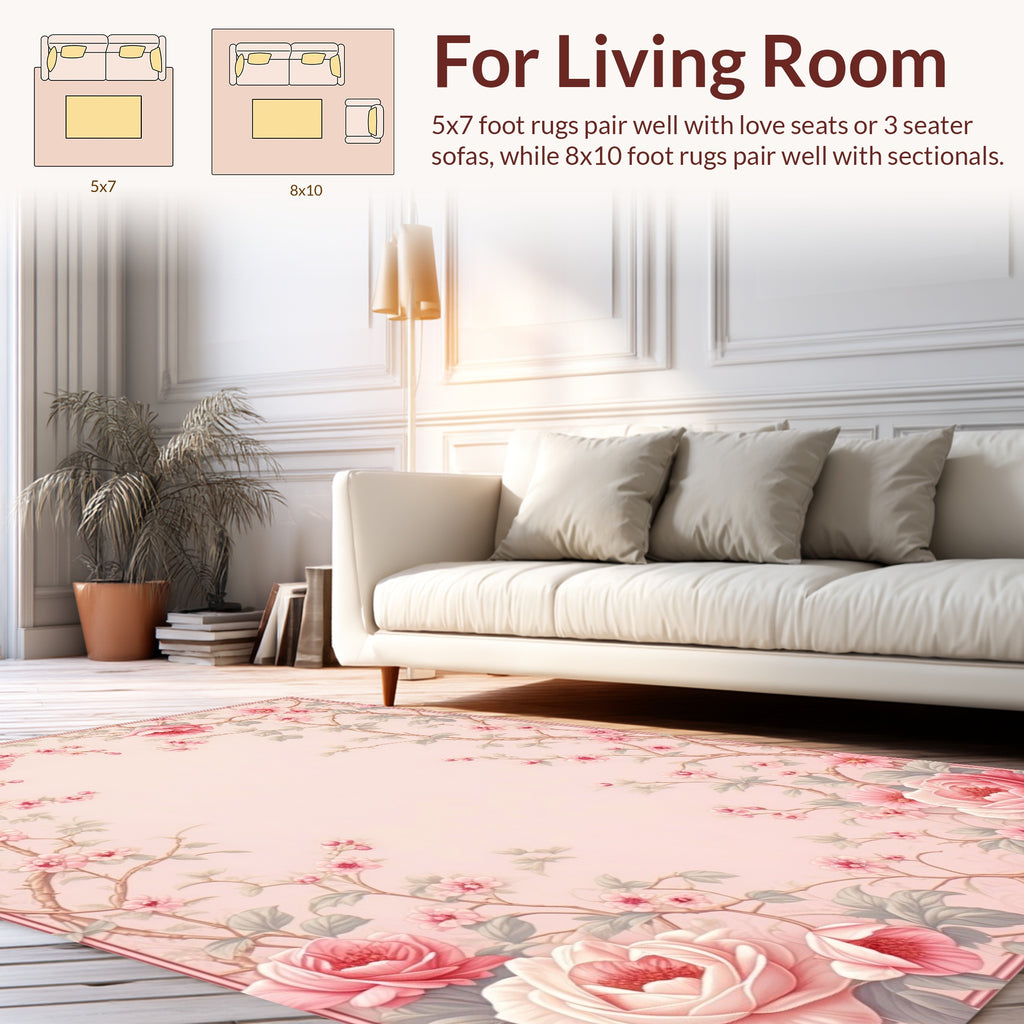 Soft Pink Floral Vine Pattern Rug