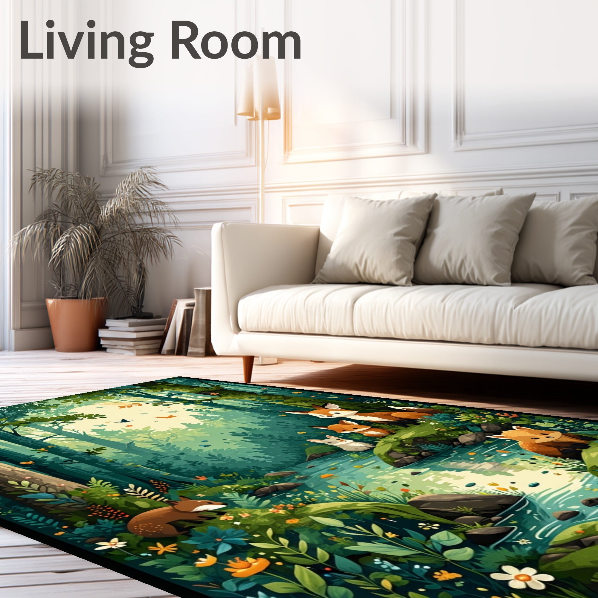 Enchanting Forest Friends Nature Scene Rug